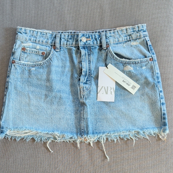 Zara Dresses & Skirts - ZARA Light Blue Distressed Denim Mini Skirt